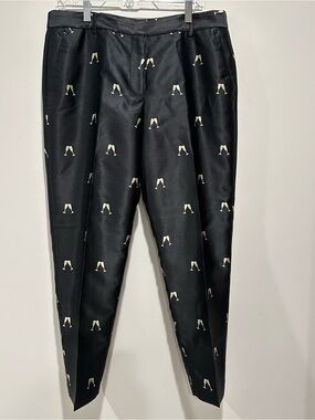 Talbots Black Ankle Pants with Champagne Glass Embroidery